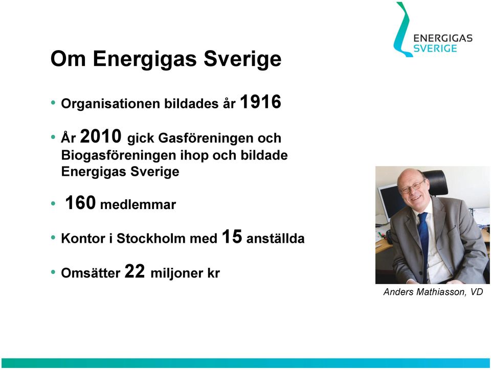 bildade Energigas Sverige 160 medlemmar Kontor i