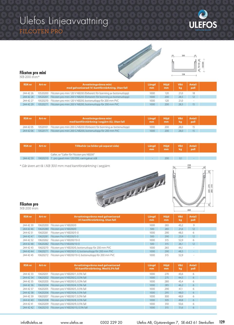 bottenutlopp) 1000 200 28,5 12 244 42 27 10520270 Filcoten pro mini 120 V NB200, bottenutlopp för 200 PVC 1000 120 21,0-244 42 29 10520271 Filcoten pro mini 200 V NB200, bottenutlopp för 200 PVC 1000