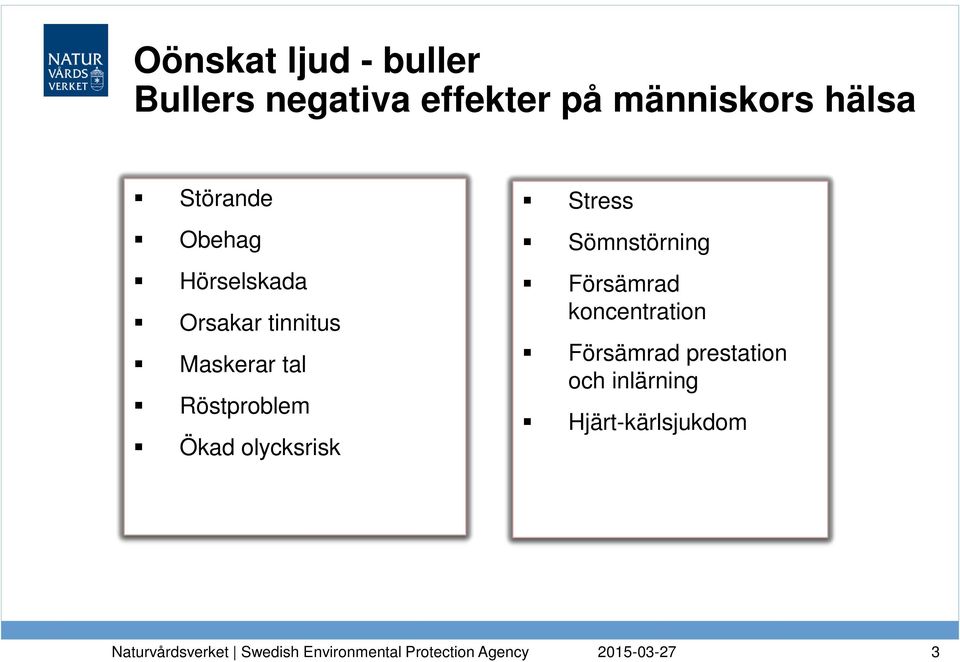 tal Röstproblem Ökad olycksrisk Stress Sömnstörning Försämrad