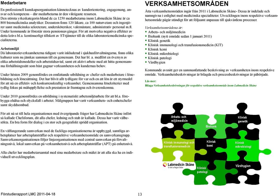 Dessutom finns 120 läkare, ca 100 naturvetare och ingenjörer samt medicinska sekreterare, undersköterskor, vaktmästare, administrativ personal m.fl. Under kommande år förestår stora pensionsavgångar.