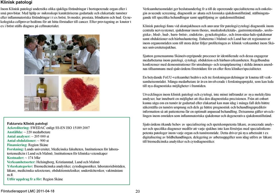 Gynekologiska cellprover bedöms för att hitta förstadier till cancer. Efter provtagning av knutor t ex i bröst ställs diagnos på cellmaterialet.