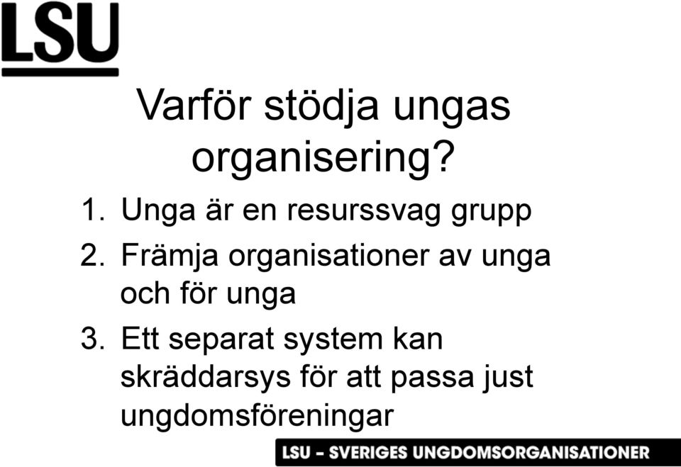 Främja organisationer av unga och för unga 3.