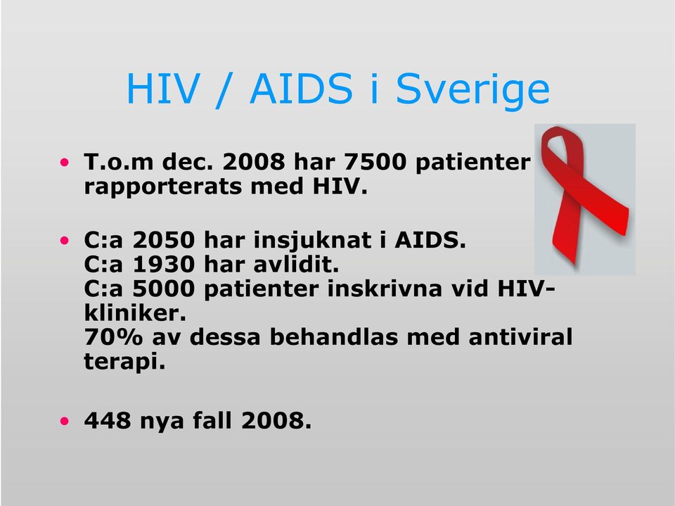 C:a 2050 har insjuknat i AIDS. C:a 1930 har avlidit.