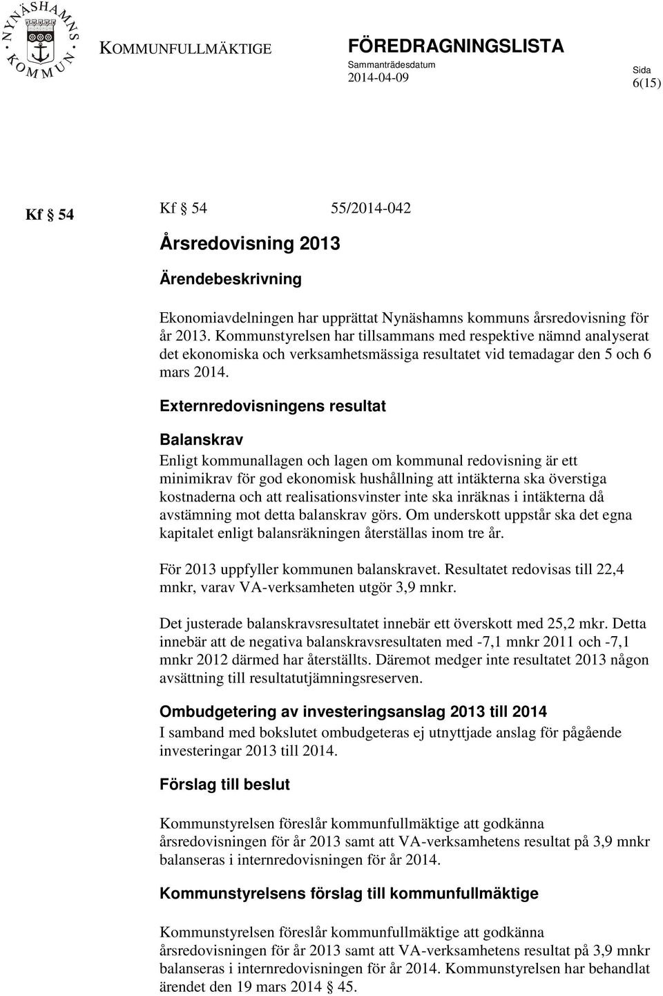 Externredovisningens resultat Balanskrav Enligt kommunallagen och lagen om kommunal redovisning är ett minimikrav för god ekonomisk hushållning att intäkterna ska överstiga kostnaderna och att