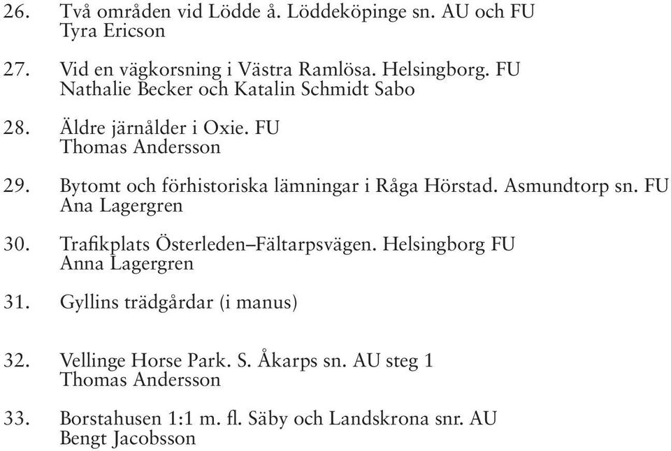 Bytomt och förhistoriska lämningar i Råga Hörstad. Asmundtorp sn. FU Ana Lagergren 30. Trafikplats Österleden Fältarpsvägen.