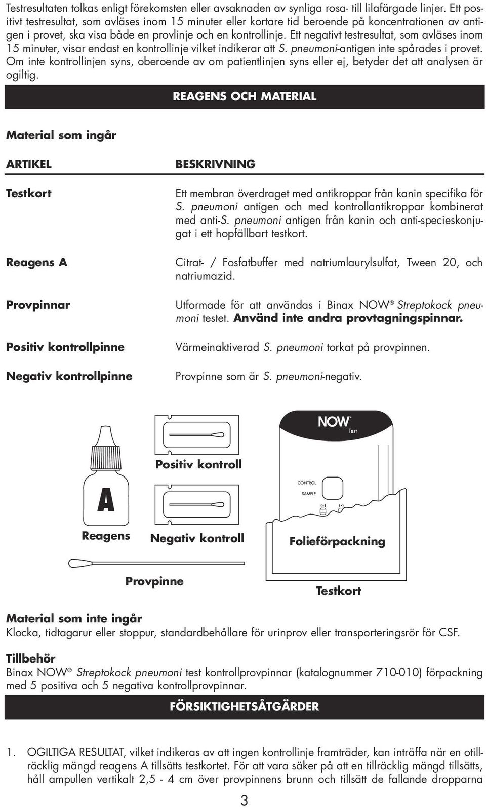 Ett negativt testresultat, som avläses inom 15 minuter, visar endast en kontrollinje vilket indikerar att S. pneumoni-antigen inte spårades i provet.