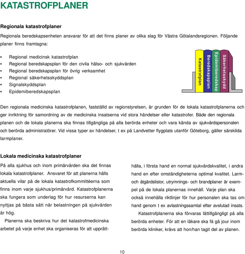 säkerhetsskyddsplan Signalskyddsplan Epidemiberedskapsplan Katastrofplan Beredskapsplan Epidemiberedskap Säkerhetsskydd Den regionala medicinska katastrofplanen, fastställd av regionstyrelsen, är