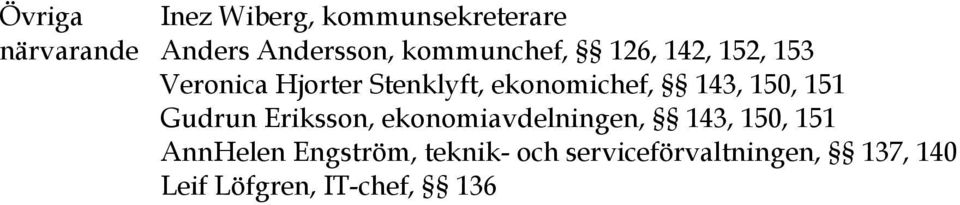 143, 150, 151 Gudrun Eriksson, ekonomiavdelningen, 143, 150, 151