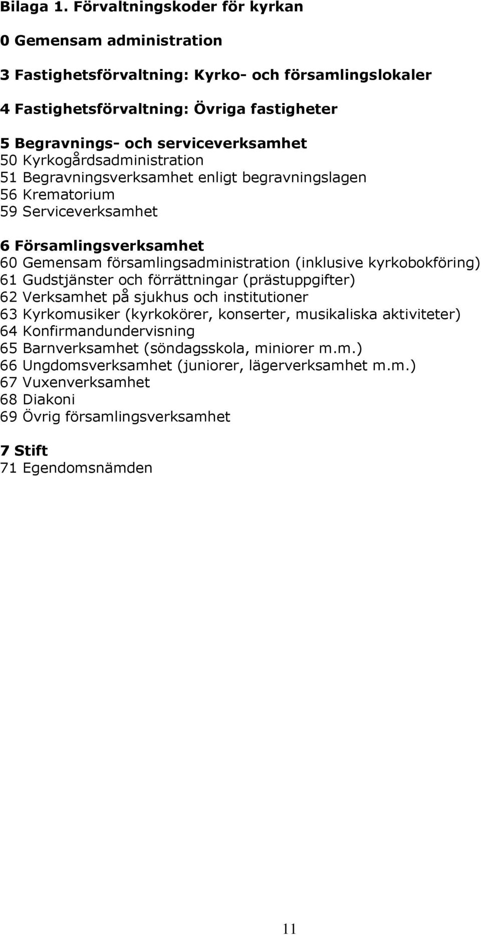 Kyrkogårdsadministration 51 Begravningsverksamhet enligt begravningslagen 56 Krematorium 59 Serviceverksamhet 6 Församlingsverksamhet 60 Gemensam församlingsadministration (inklusive