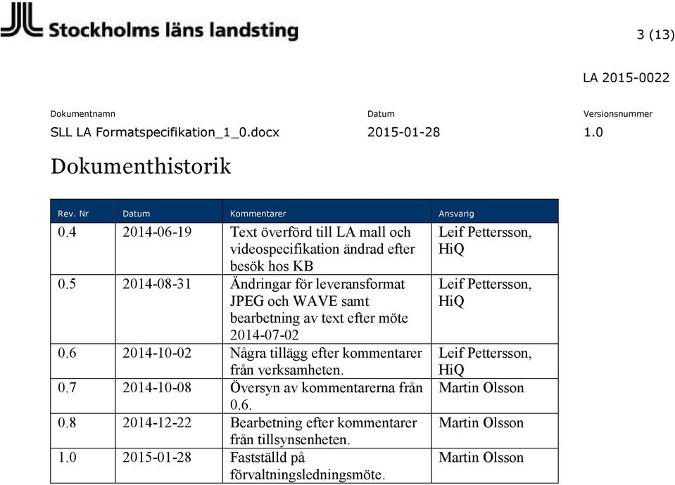 5 2014-08-31 Ändringar för leveransformat JPEG och WAVE samt bearbetning av text efter möte 2014-07-02 0.