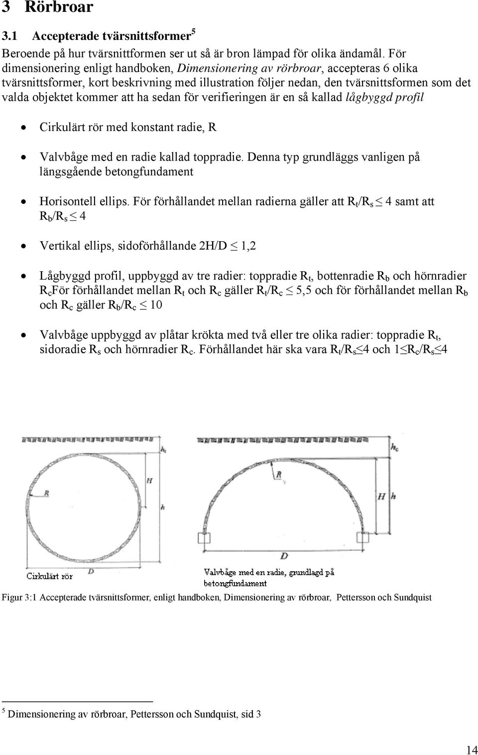 kommer att ha sedan för verifieringen är en så kallad lågbyggd profil Cirkulärt rör med konstant radie, R Valvbåge med en radie kallad toppradie.