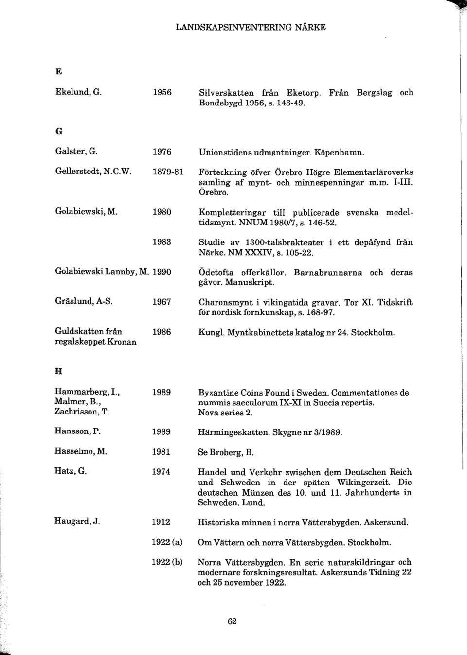 NNUM 1980/7, s. 146-52. Studie av 1300-talsbrakteater i ett depåfynd från Närke. NM XXXIV, s. 105-22. Golabiewski Lannby, M. 1990 Ödetofta offerkällor. Barnabrunnarna och deras gåvor. Manuskript.