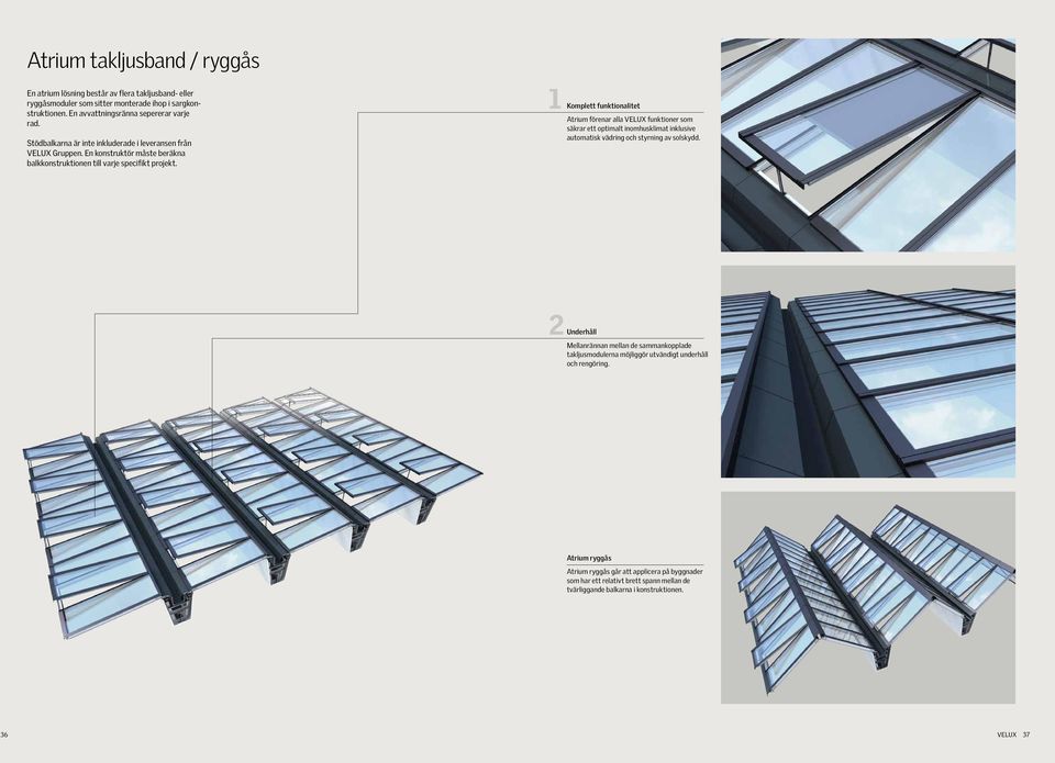1 Komplett funktionalitet Atrium förenar alla VELUX funktioner som säkrar ett optimalt inomhusklimat inklusive automatisk vädring och styrning av solskydd.