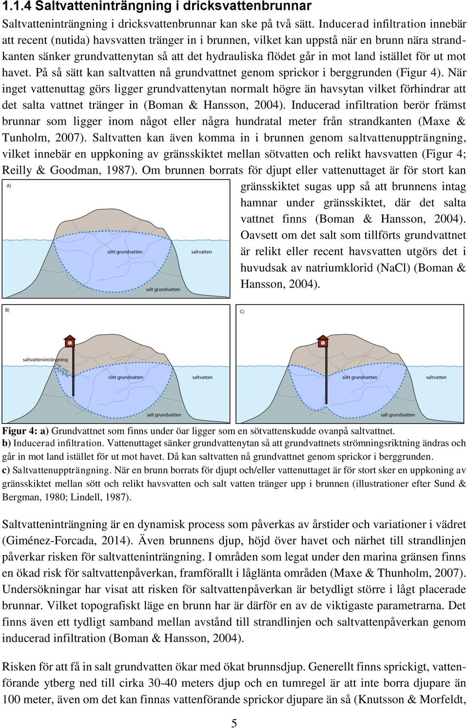 land istället för ut mot havet. På så sätt kan saltvatten nå grundvattnet genom sprickor i berggrunden (Figur 4).