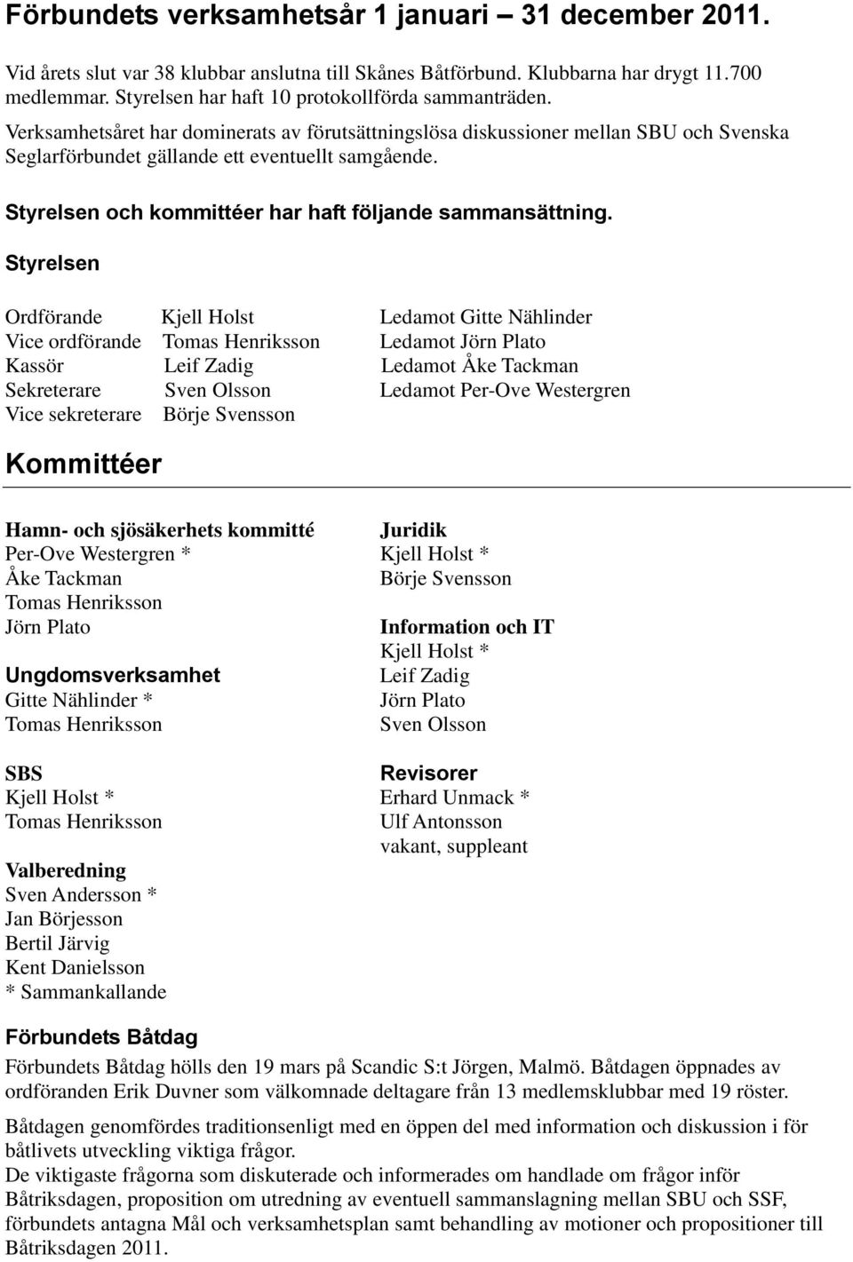 Styrelsen och kommittéer har haft följande sammansättning.