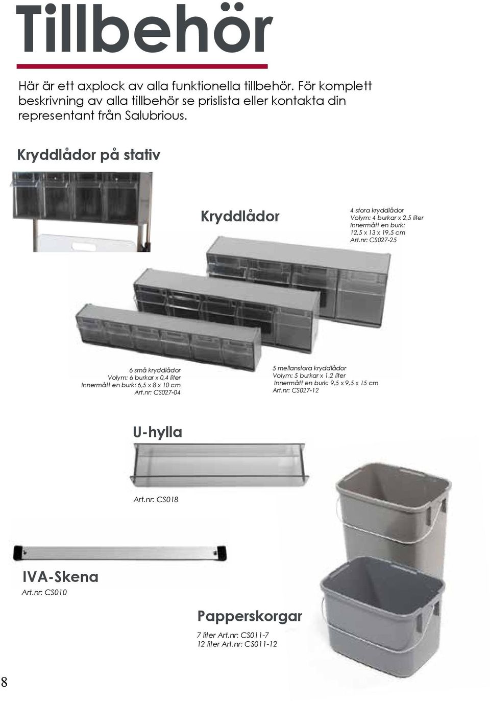 Kryddlådor på stativ Kryddlådor 4 stora kryddlådor Volym: 4 burkar x 2,5 liter Innermått en burk: 12,5 x 13 x 19,5 cm Art.