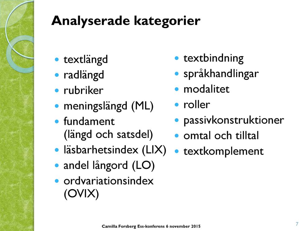 långord (LO) ordvariationsindex (OVIX) textbindning