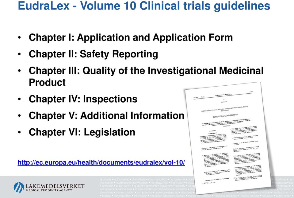 Investigational Medicinal Product Chapter IV: Inspections Chapter V: Additional