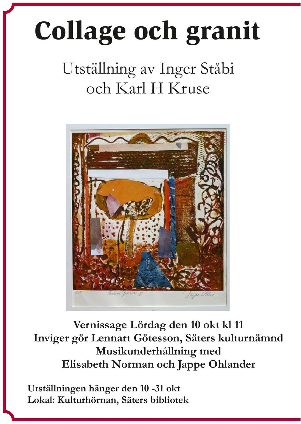 Säters kulturnämnd Musikunderhållning med Elisabeth Norman och Jappe