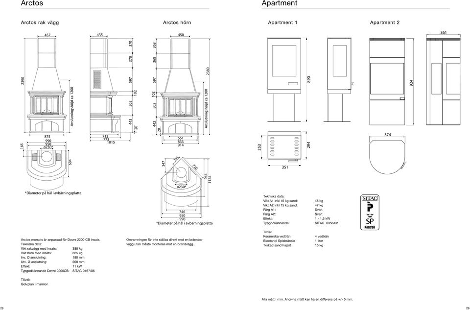 avbärningsplatta Arctos murspis är anpassad för Dovre 2200 CB insats. Vikt rakvägg med insats: 380 kg Vikt hörn med insats: 325 kg Inv. Ø anslutning: 180 mm Utv.