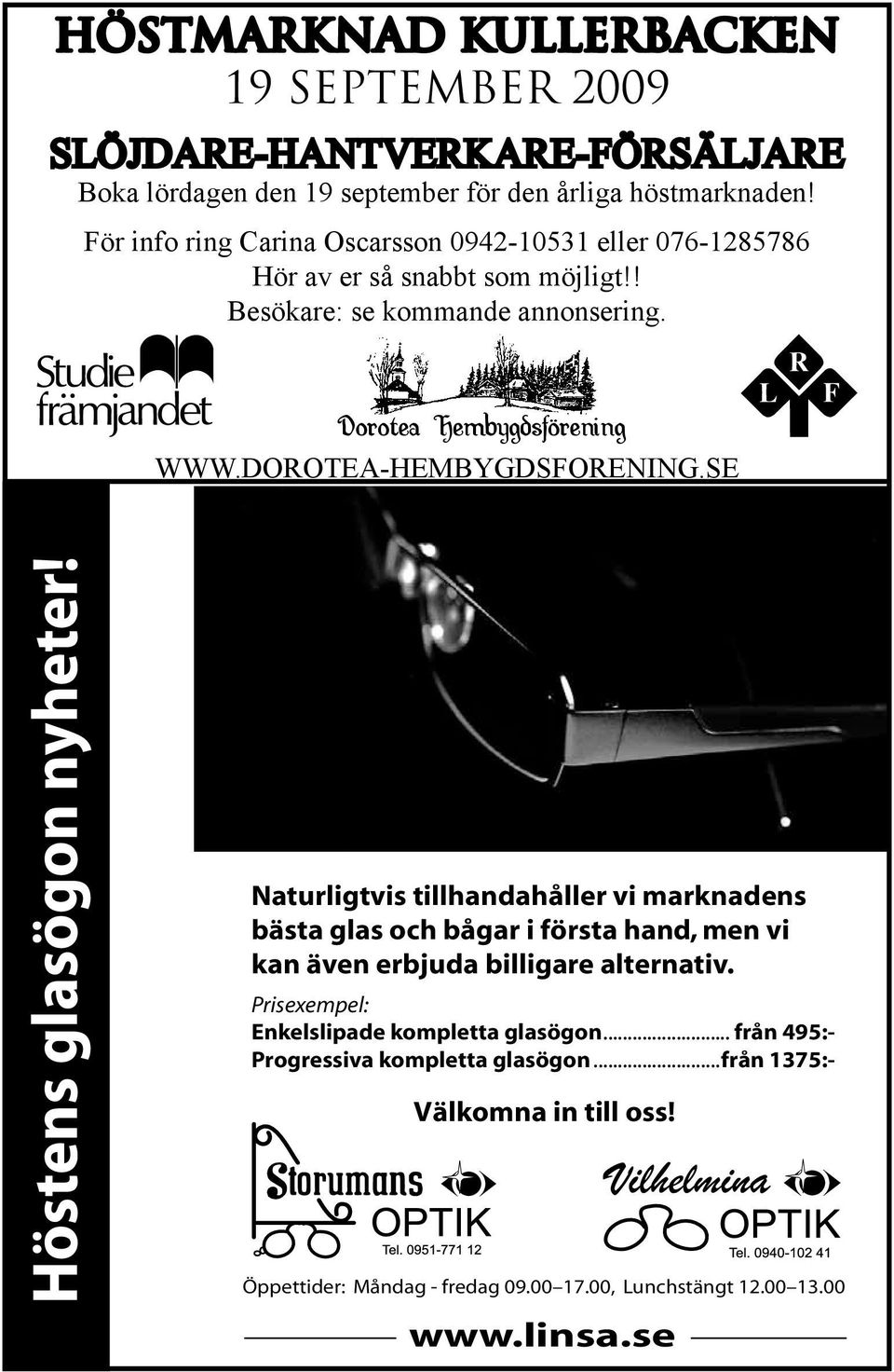 DOROTEA-HEMBYGDSFORENING.SE Höstens glasögon nyheter!