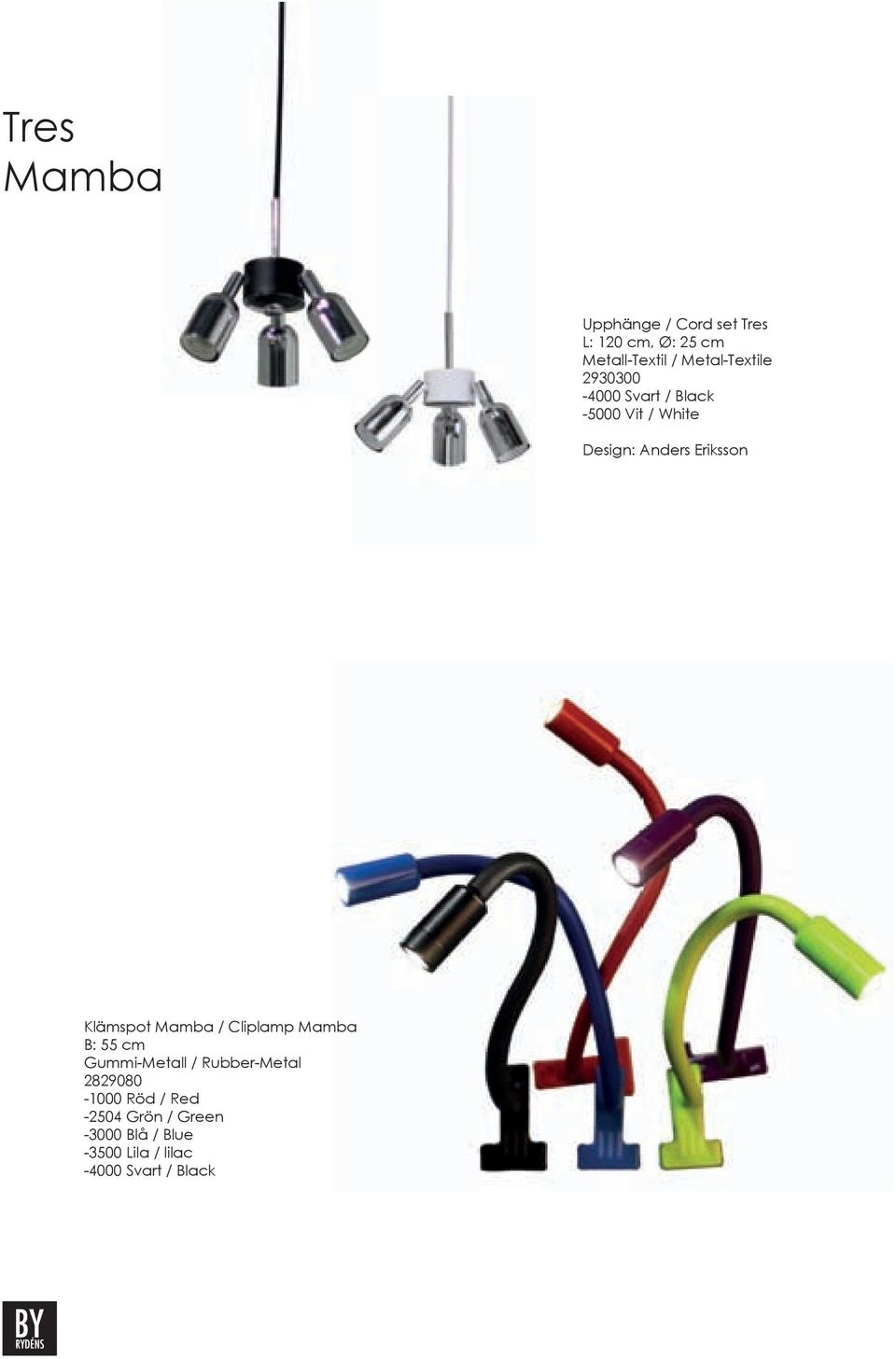 Eriksson Klämspot Mamba / Cliplamp Mamba B: 55 cm Gummi-Metall / Rubber-Metal