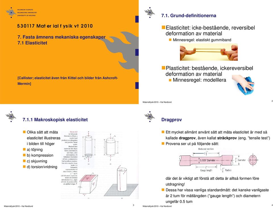bestående, ickereversibel deformation av material Minnesregel: modelllera 2 7.1.