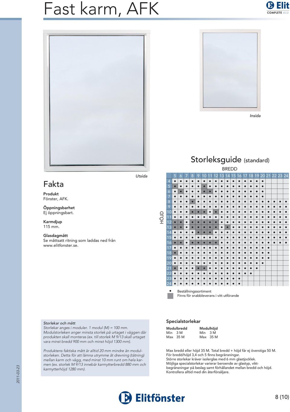 vitt utförande Storlekar och mått Storlekar anges i moduler. 1 modul (M) = 100 mm. Modulstorleken anger minsta storlek på urtaget i väggen där produkten skall monteras (ex.