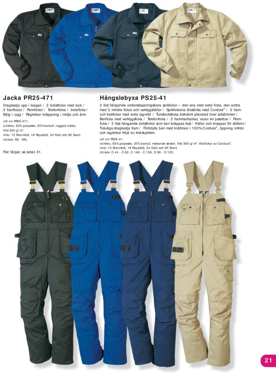 Hängslebyxa PS25-41 2 löst hängande undanstoppningsbara spikfickor den ena med extra ficka, den andra med 3 mindre fickor och verktygshällor / Spikfickorna förstärkta med Cordura / 2 framoch