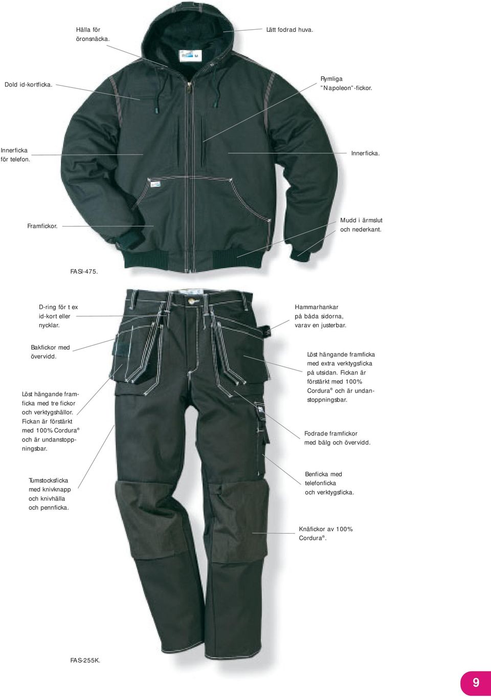 Fickan är förstärkt med 100% Cordura och är undanstoppningsbar. Löst hängande framficka med extra verktygsficka på utsidan.