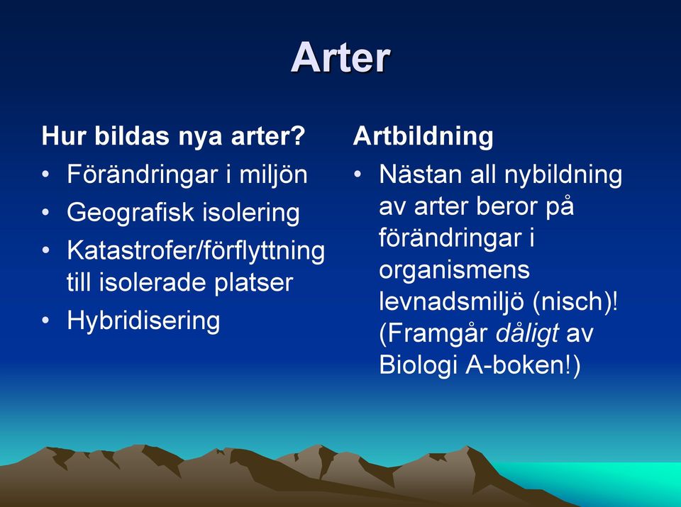 till isolerade platser Hybridisering Artbildning Nästan all