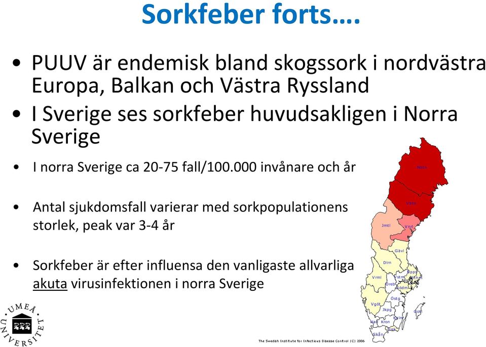 ses sorkfeber huvudsakligen i Norra Sverige I norra Sverige ca 20 75 fall/100.