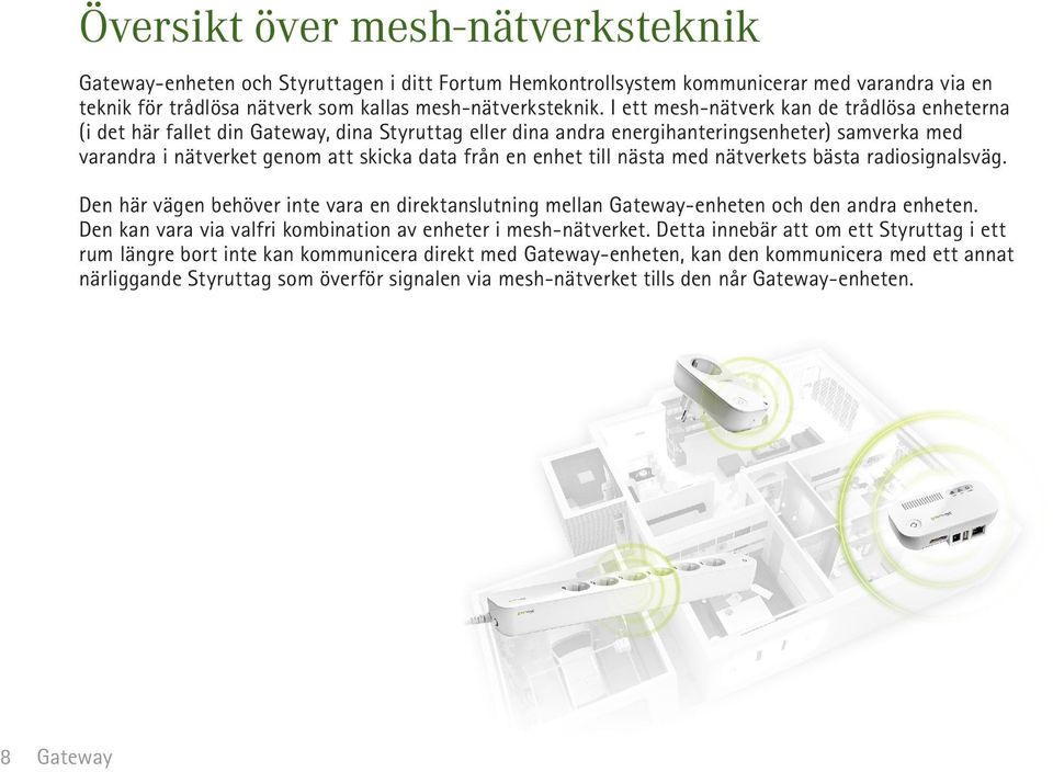 nästa med nätverkets bästa radiosignalsväg. Den här vägen behöver inte vara en direktanslutning mellan -enheten och den andra enheten. Den kan vara via valfri kombination av enheter i mesh-nätverket.