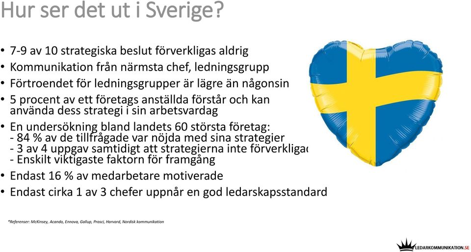 företags anställda förstår och kan använda dess strategi i sin arbetsvardag En undersökning bland landets 60 största företag: - 84 % av de tillfrågade var nöjda med