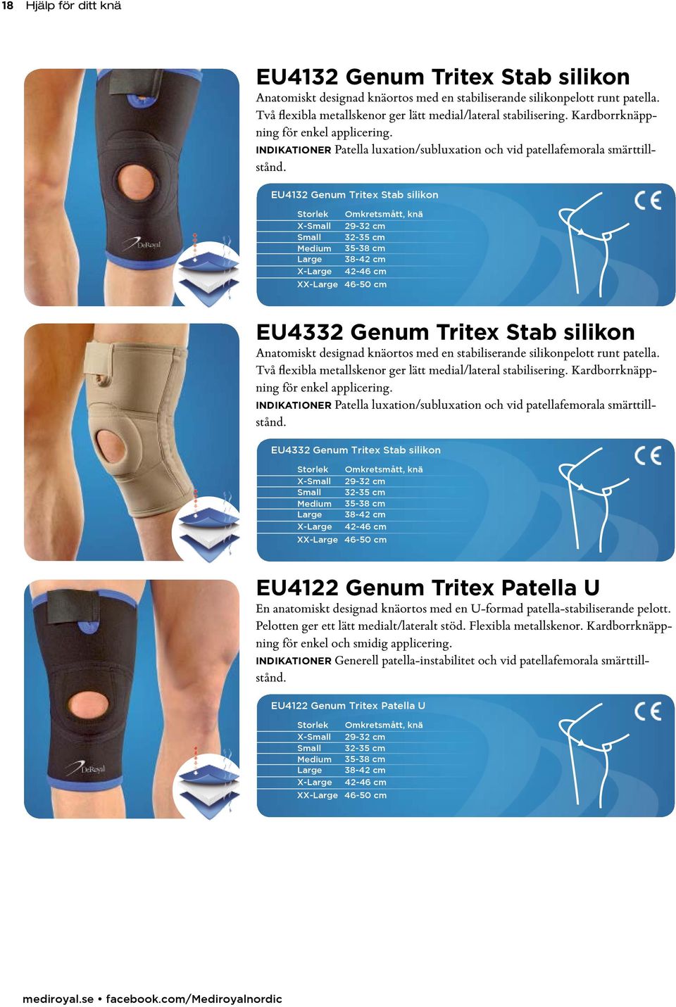 EU4132 Genum Tritex Stab silikon EU4332 Genum Tritex Stab silikon Anatomiskt designad knäortos med en stabiliserande silikonpelott runt patella.