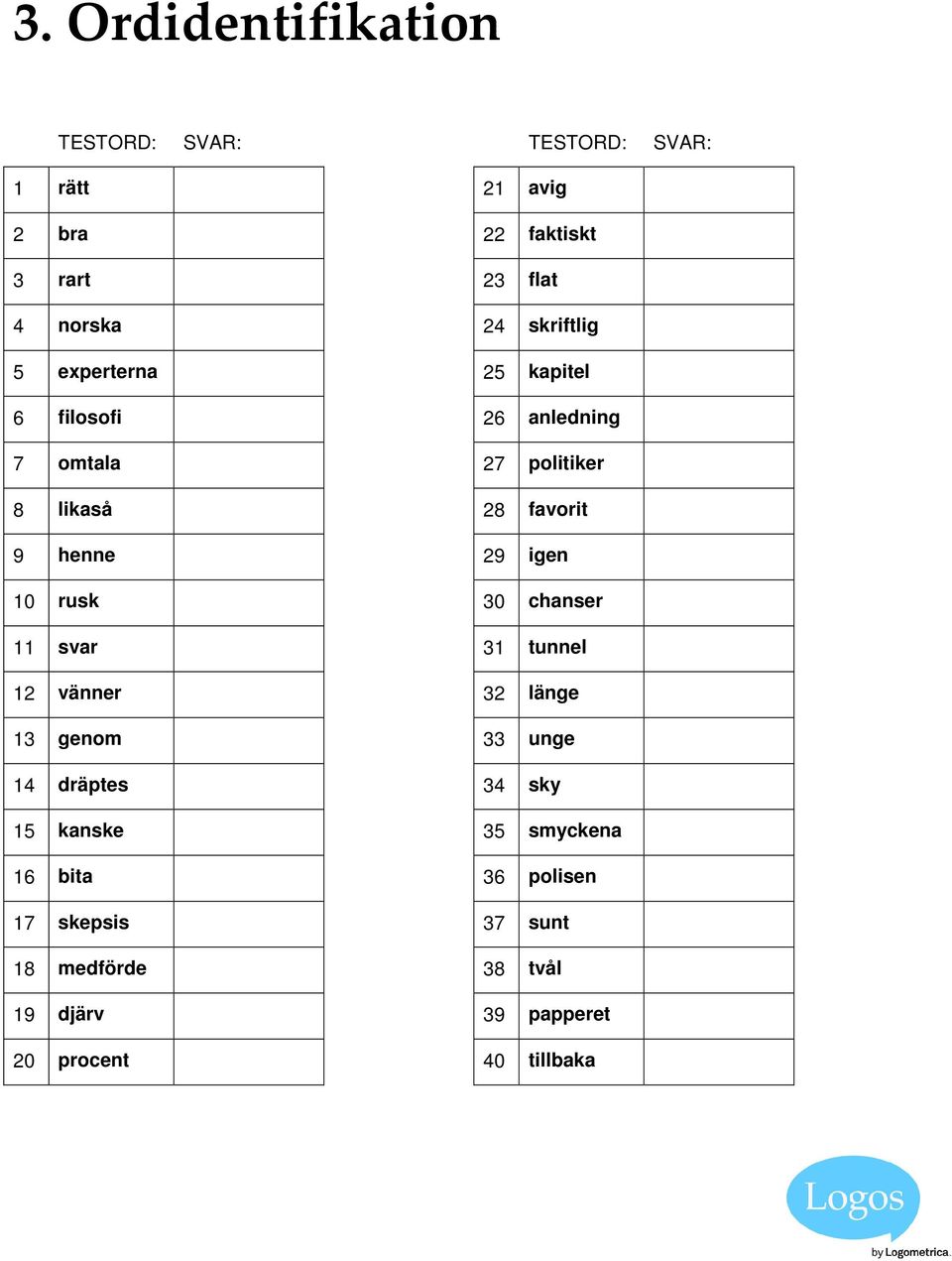 igen 10 rusk 30 chanser 11 svar 31 tunnel 12 vänner 32 länge 13 genom 33 unge 14 dräptes 34 sky 15 kanske 35