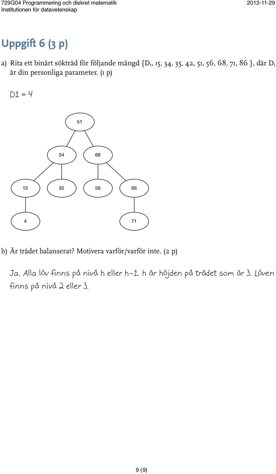 ( p) D = 4 5 34 68 5 35 56 86 4 7 b) Är trädet balanserat?