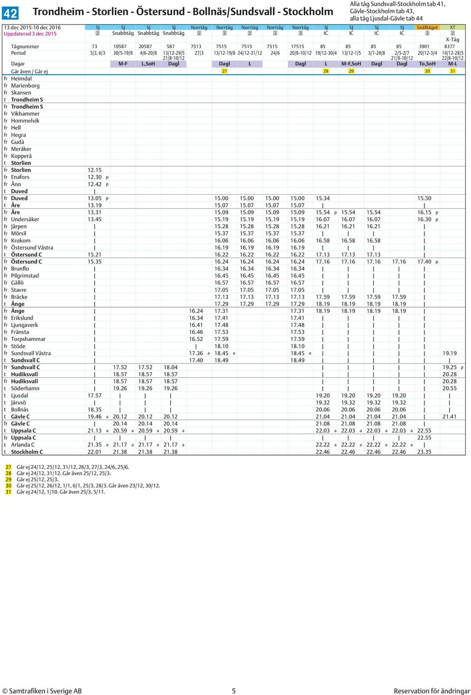 Dagar M-F L,SoH Dagl Dagl L Dagl L M-F,SoH Dagl Dagl To,SoH M-L Går även / Går ej 27 28 29 30 31 fr Heimdal fr Marienborg fr Skansen 12.15 fr Enafors 12.30 p fr Ånn 12.42 p t Duved fr Duved 13.