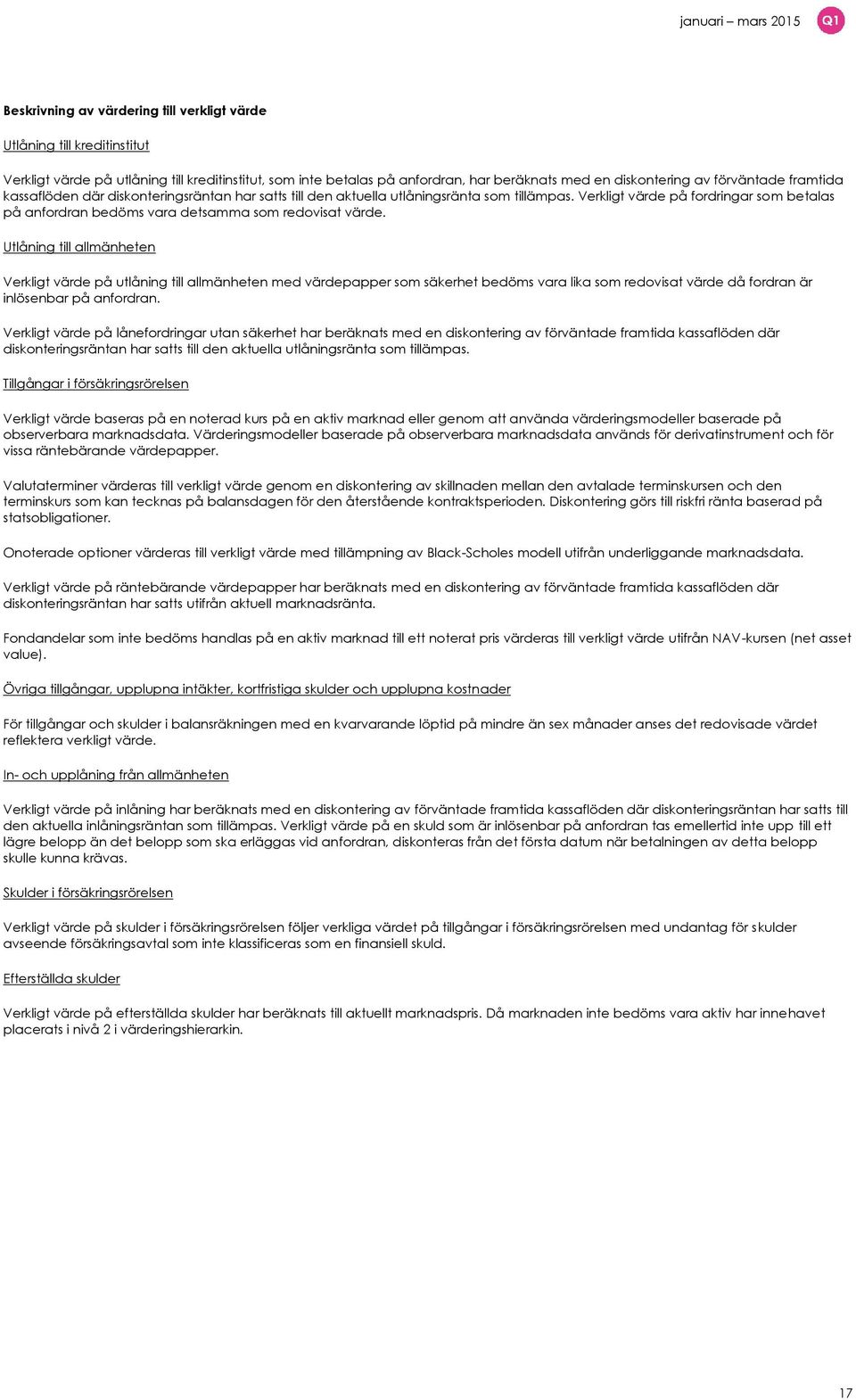 Verkligt värde på fordringar som betalas på anfordran bedöms vara detsamma som redovisat värde.