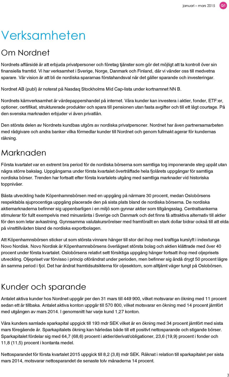 Nordnet AB (publ) är noterat på Nasdaq Stockholms Mid Cap-lista under kortnamnet NN B. Nordnets kärnverksamhet är värdepappershandel på internet.
