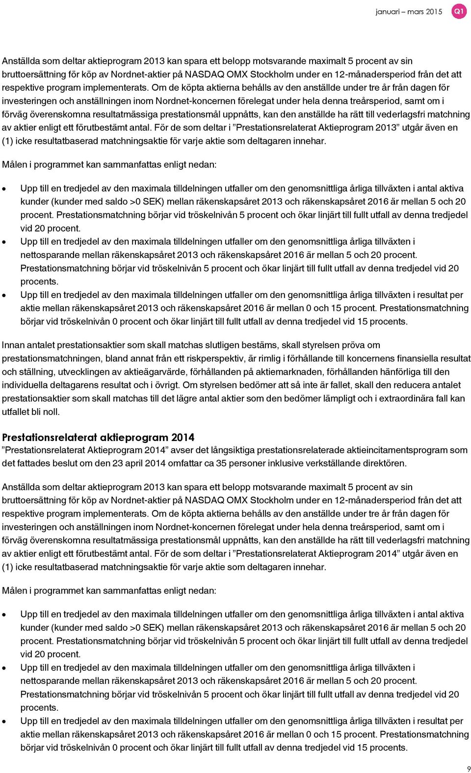 Om de köpta aktierna behålls av den anställde under tre år från dagen för investeringen och anställningen inom Nordnet-koncernen förelegat under hela denna treårsperiod, samt om i förväg överenskomna