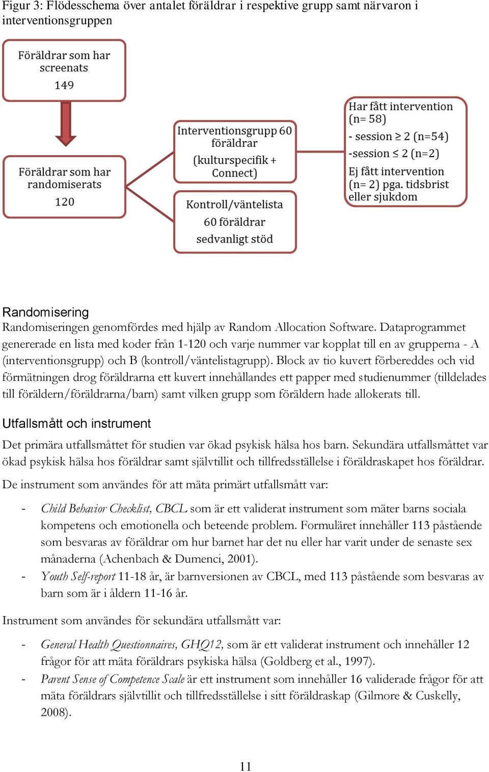 Block av tio kuvert förbereddes och vid förmätningen drog föräldrarna ett kuvert innehållandes ett papper med studienummer (tilldelades till föräldern/föräldrarna/barn) samt vilken grupp som