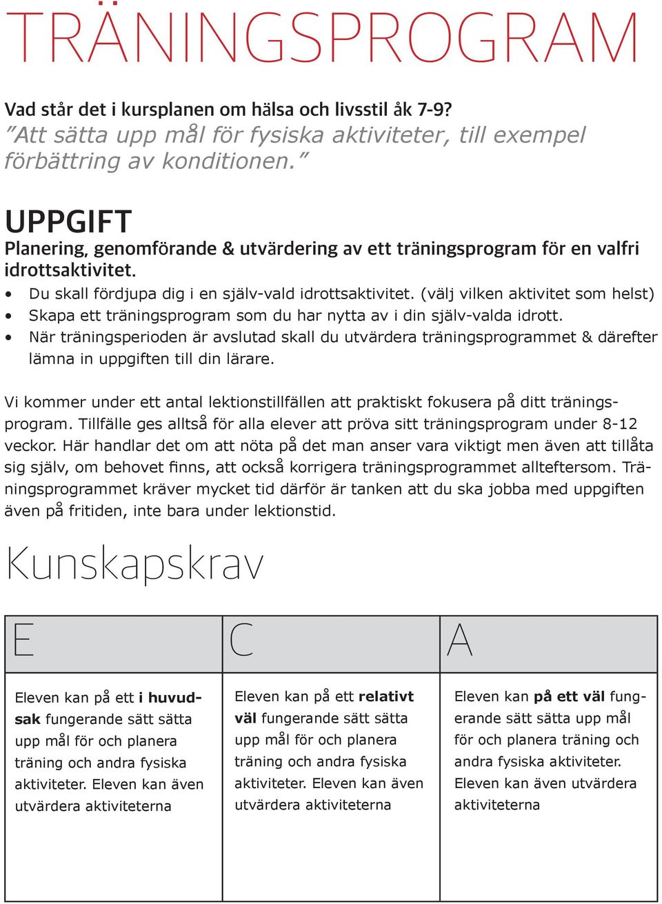 (välj vilken aktivitet som helst) Skapa ett träningsprogram som du har nytta av i din själv-valda idrott.