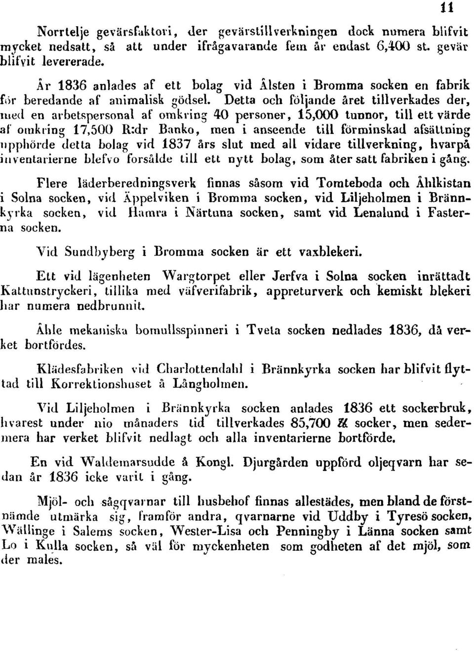 Detta och följande året tillverkades der, med en arbetspersonal af omkring 40 personer, 15,000 tunnor, till ett värde af omkring 17,500 R:dr Banko, men i anseende till förminskad afsättning upphörde