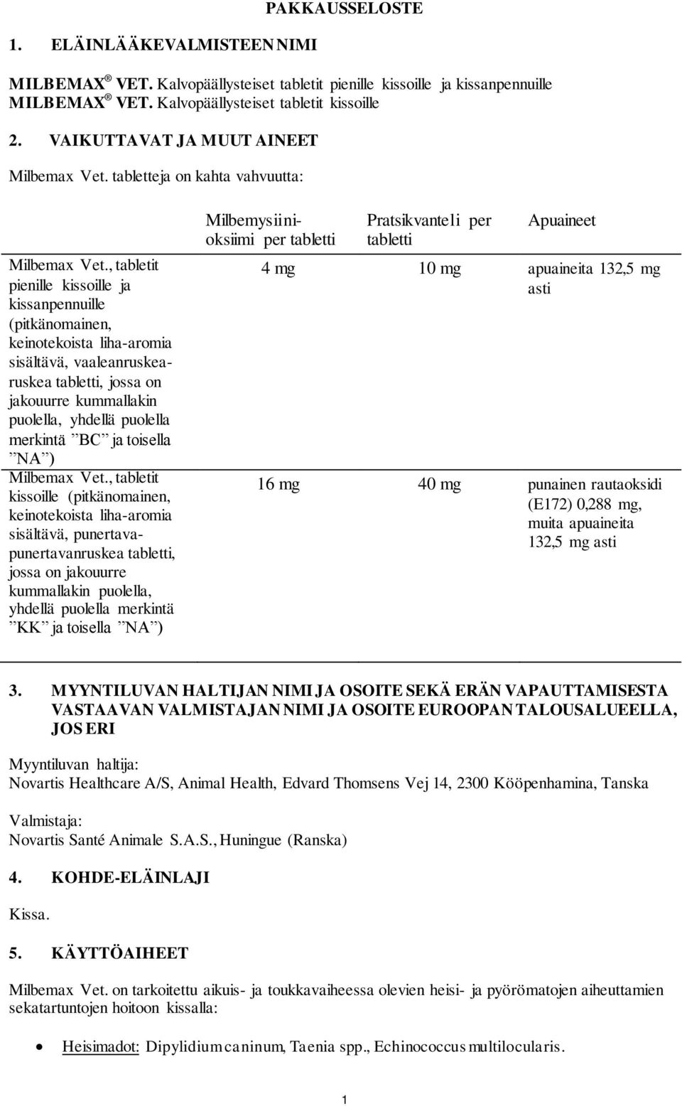 , tabletit pienille kissoille ja kissanpennuille (pitkänomainen, keinotekoista liha-aromia sisältävä, vaaleanruskearuskea tabletti, jossa on jakouurre kummallakin puolella, yhdellä puolella merkintä