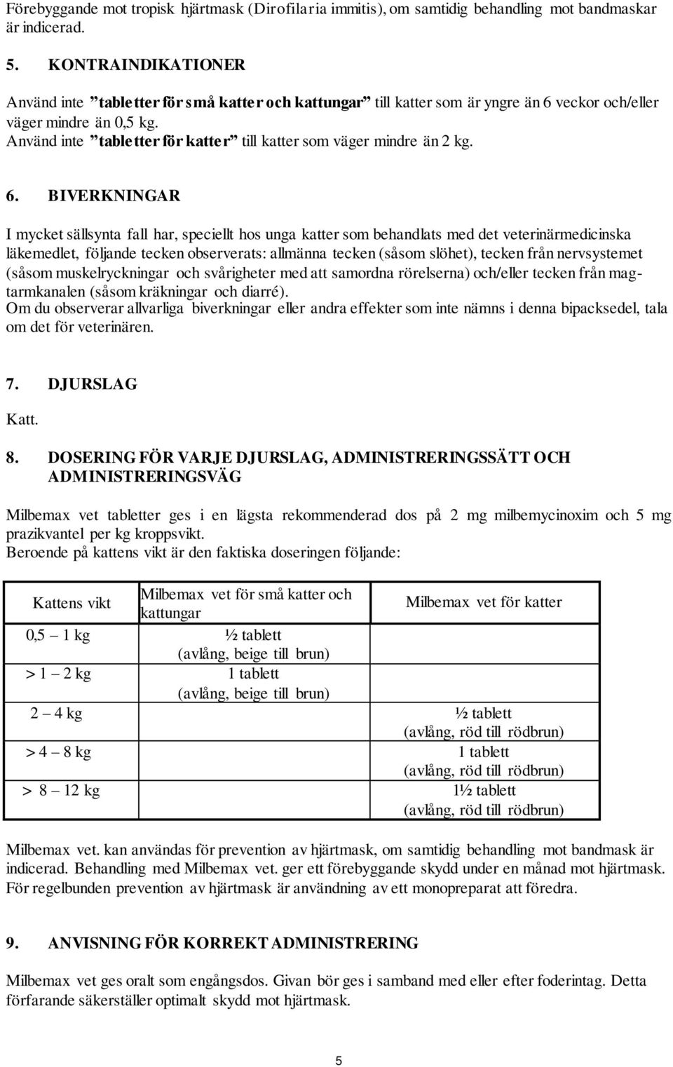 Använd inte tabletter för katter till katter som väger mindre än 2 kg. 6.