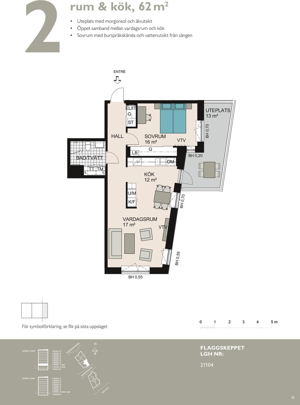 BALKON 8 6 m² TT TM VARDASRUM VARDASRUM L S m² 7 m² BH, VARDASRUM 7 m² BAD UTEPLATS m² m² 6 m² TT TM BH, m m Uteplats med morgonsol och älvutsikt Öppet samband mellan vardagsrum och kök Sovrum med