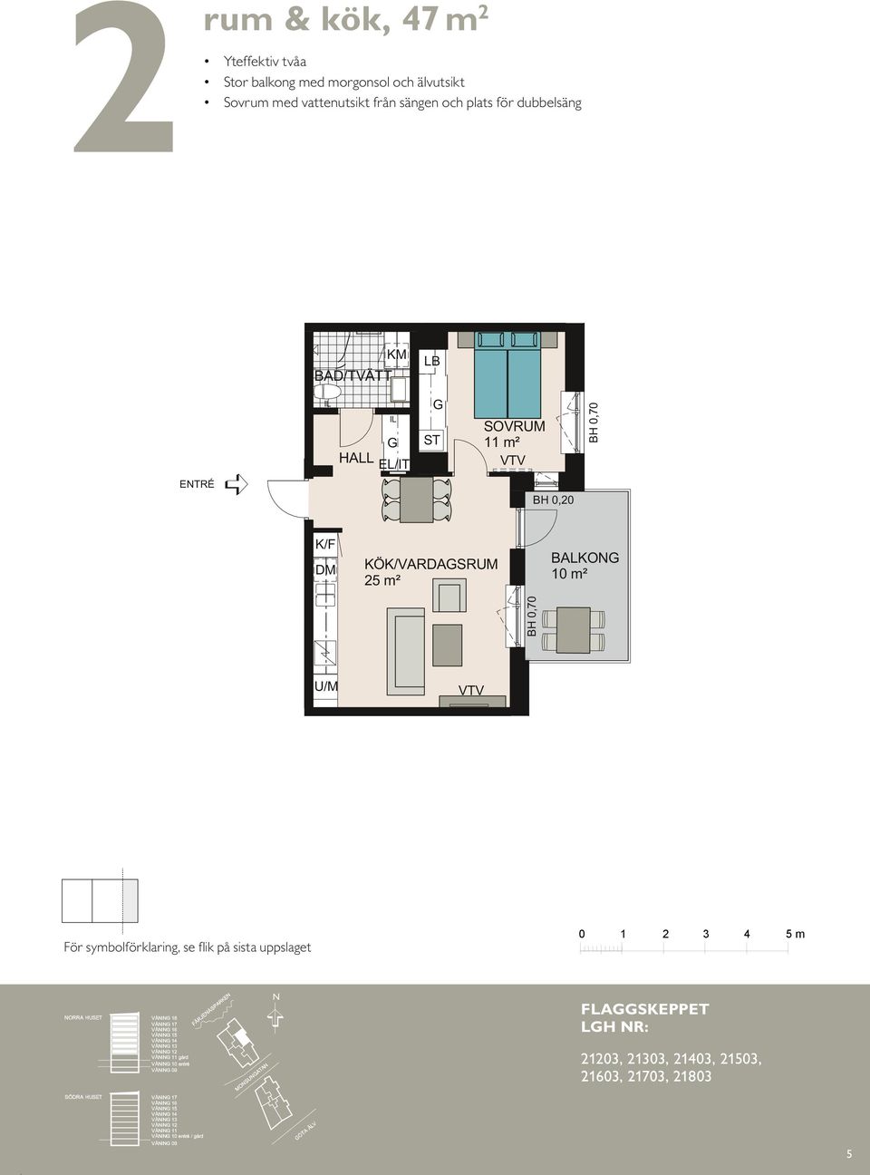VARDASRUM BALKON m² /VARDASRUM 5 m² BH, /VARDASRUM 5 m² BALKON BAD m² Sovrum med vattenutsikt från sängen och plats för dubbelsäng För symbolförklaring, se flik på sista