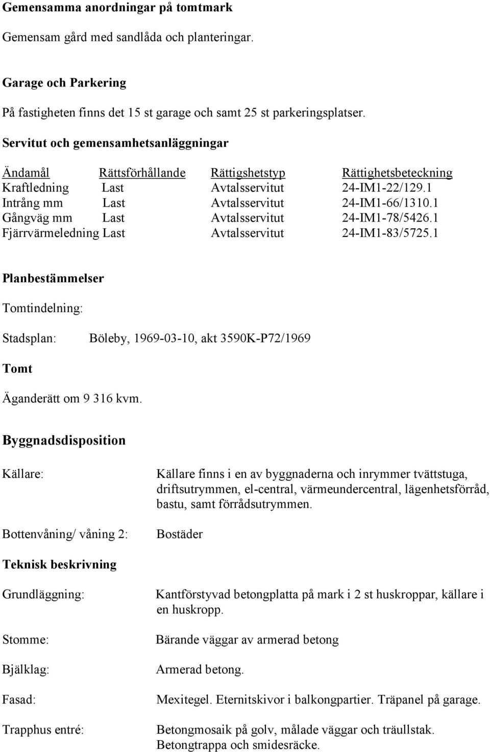 1 Gångväg mm Last Avtalsservitut 24-IM1-78/5426.1 Fjärrvärmeledning Last Avtalsservitut 24-IM1-83/5725.