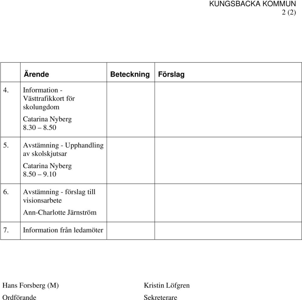 Avstämning - Upphandling av skolskjutsar Catarina Nyberg 8.50 9.10 6.